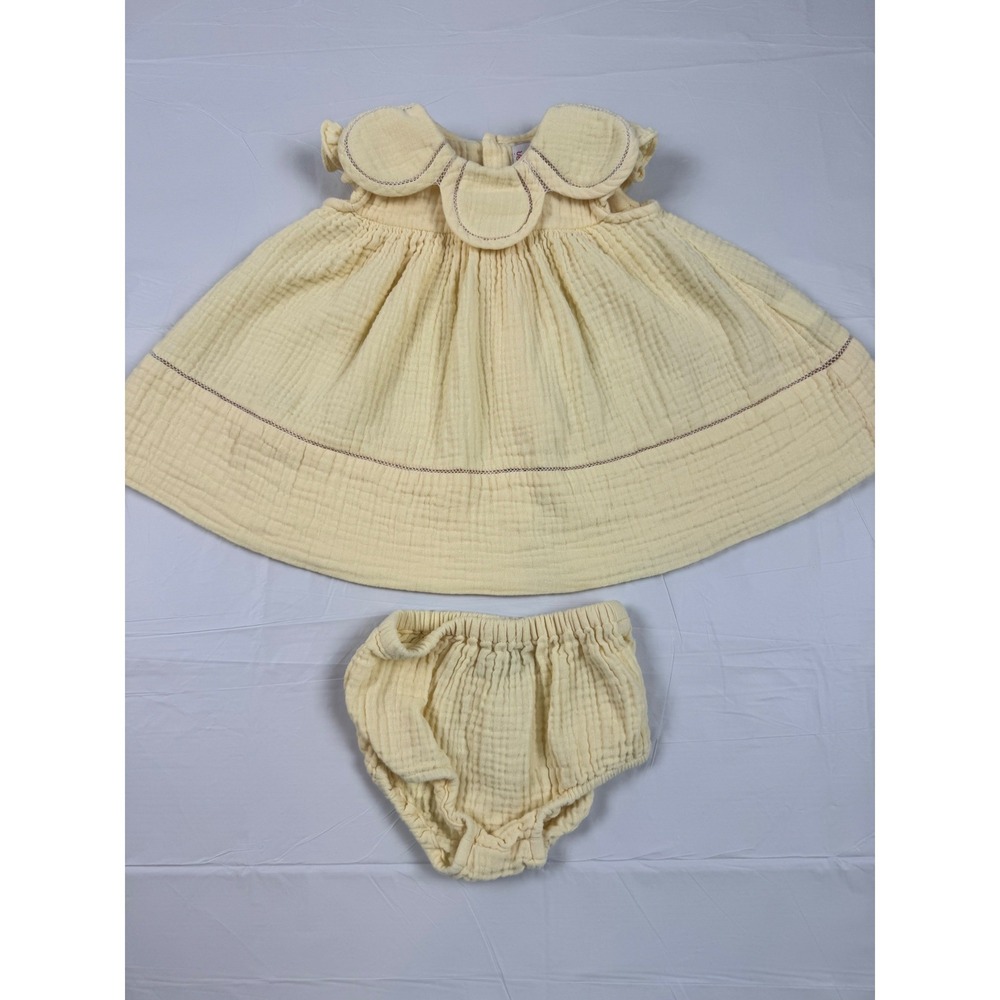 Sophie & Lucas Petal Float Dress and Bloomers Set Yellow Cotton Gauze 9M Summer